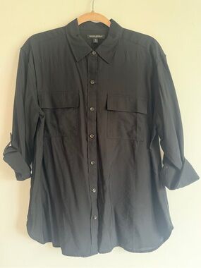 Banana Republic Black Safari Button-Front Shirt with Chest Pockets